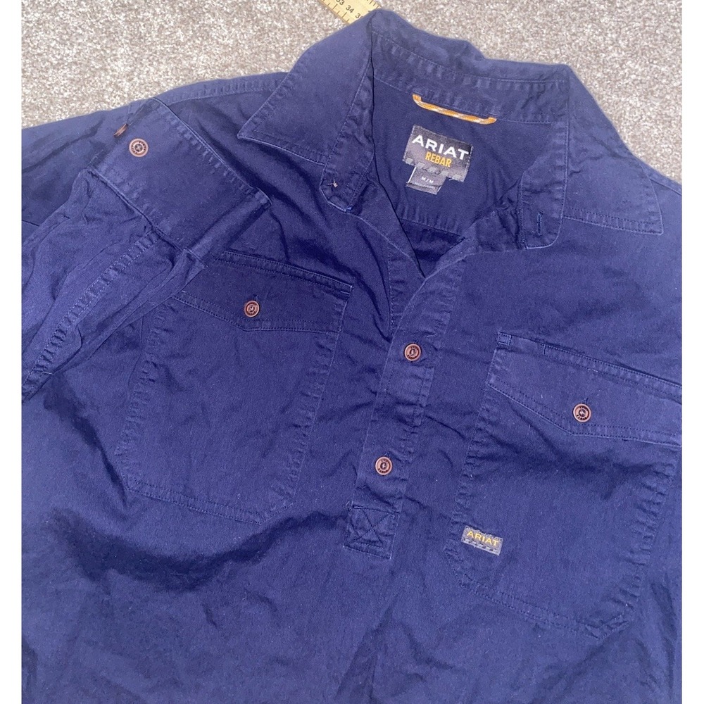 Ariat Rebar‎ Heavy Cotton Blue Button Down Shirt Work Wear Camp Flannel Mens M